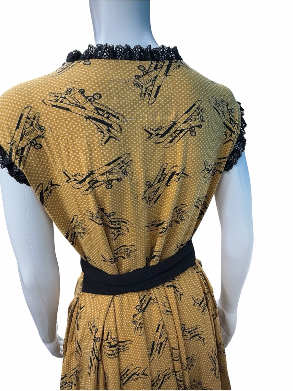 Effie’s Heart Airplane Print Fit & Flare Dress Mustard Black - Picture 5 of 6